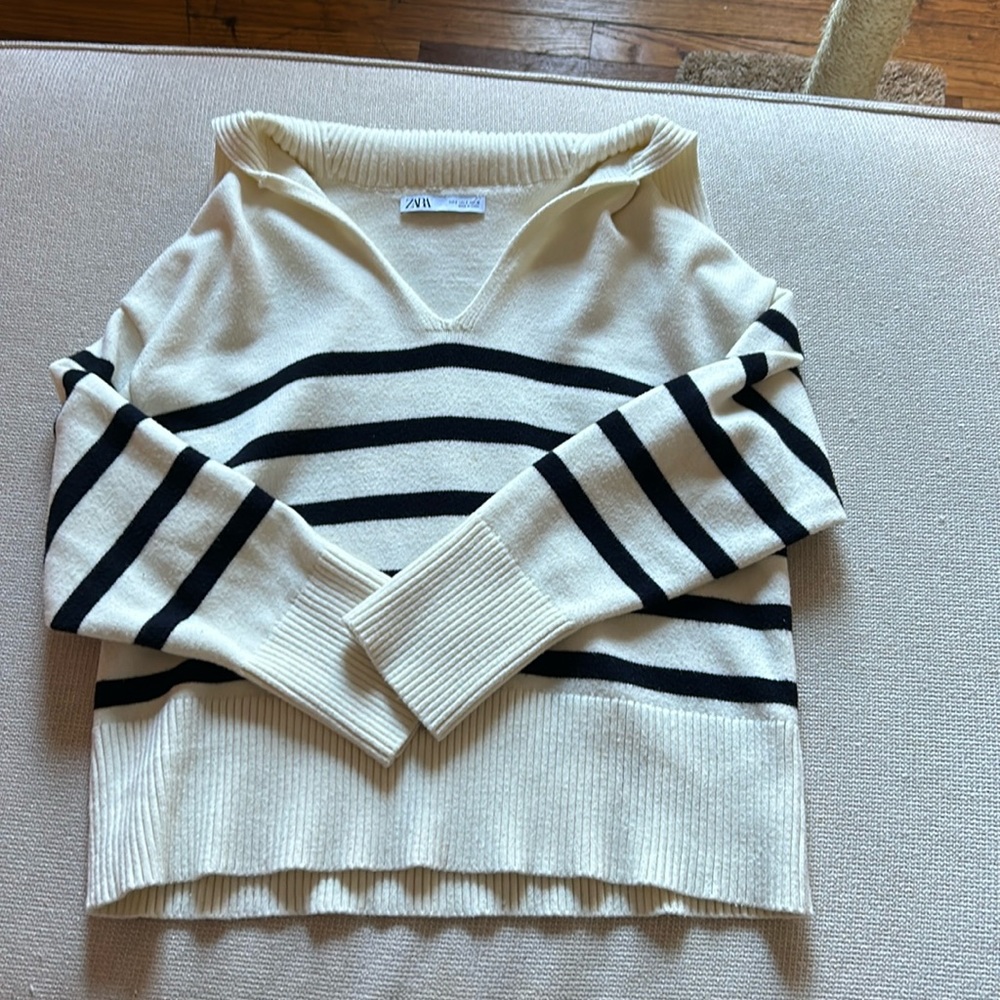 Navy and White Striped Zara Sweater